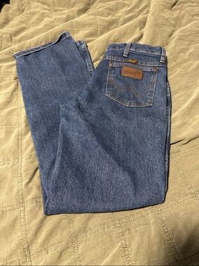 Wrangler Relaxed Fit Blue Denim Jeans with Leather Patch